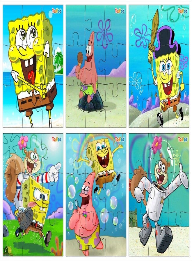TodFod Wooden Jigsaw Puzzles Toy for Kids & Children 54 Pieces 6 in 1 Jigsaw Puzzles Educational Toy for Cognitive Development Anime Cartoon Characters Puzzle (Ice Ege & Spunch Bob) - Image 3
